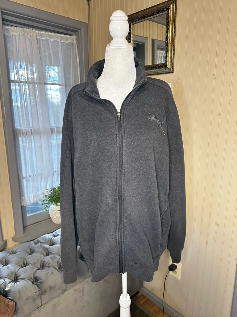 Puma Zip Up Jacket Mens Xl Gray Fleece Lined Full Zip Athletic Sweatshirt Logo